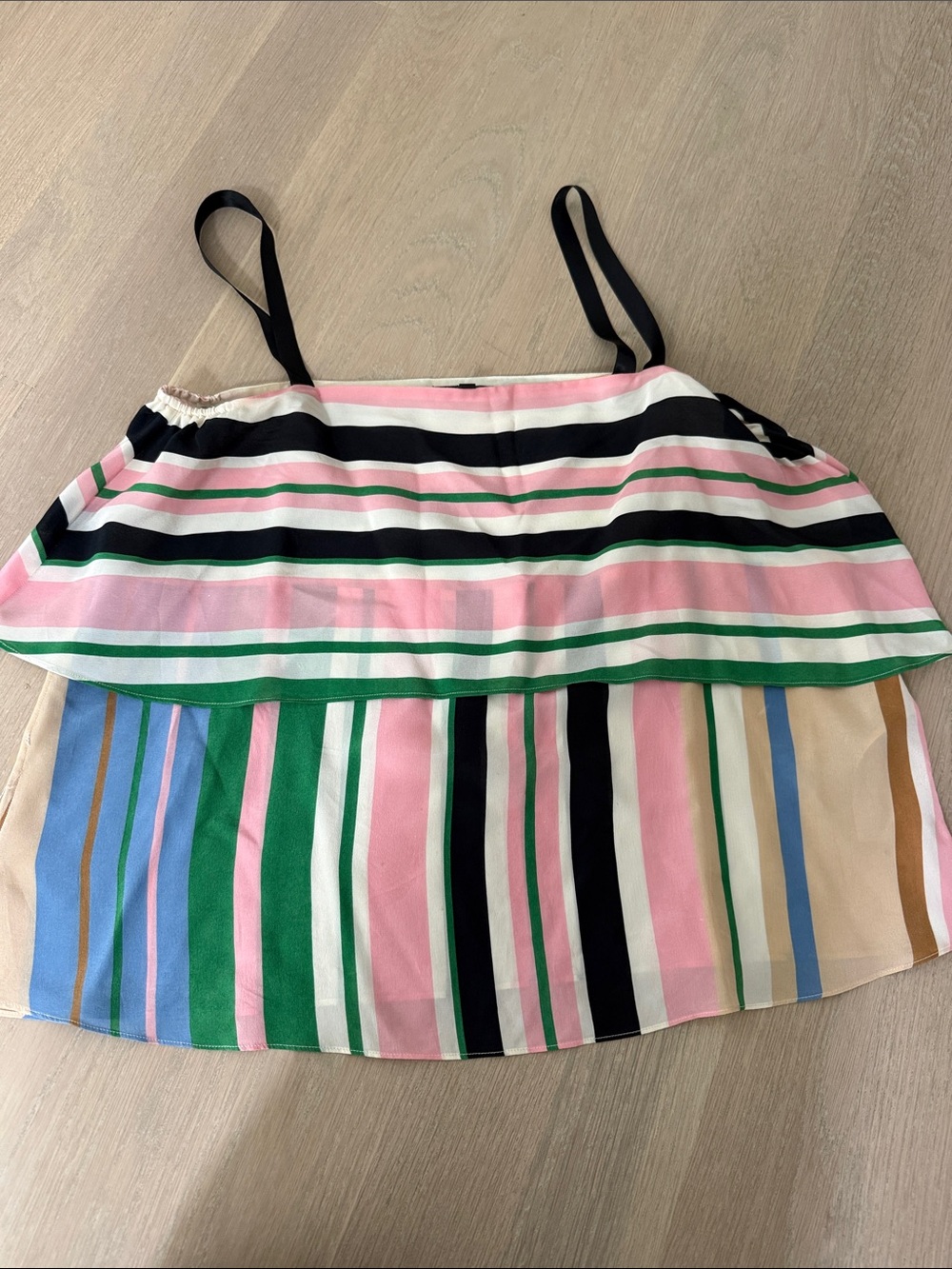 Massimo Dutti flowy Striped Ruffle Cami Top in Pink, Green & Black